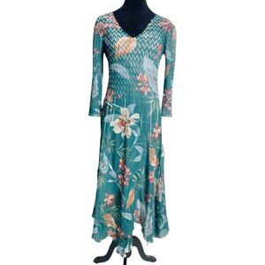 Komarov Size XS Dress Floral Crinkle Long Sleeve Maxi Midi